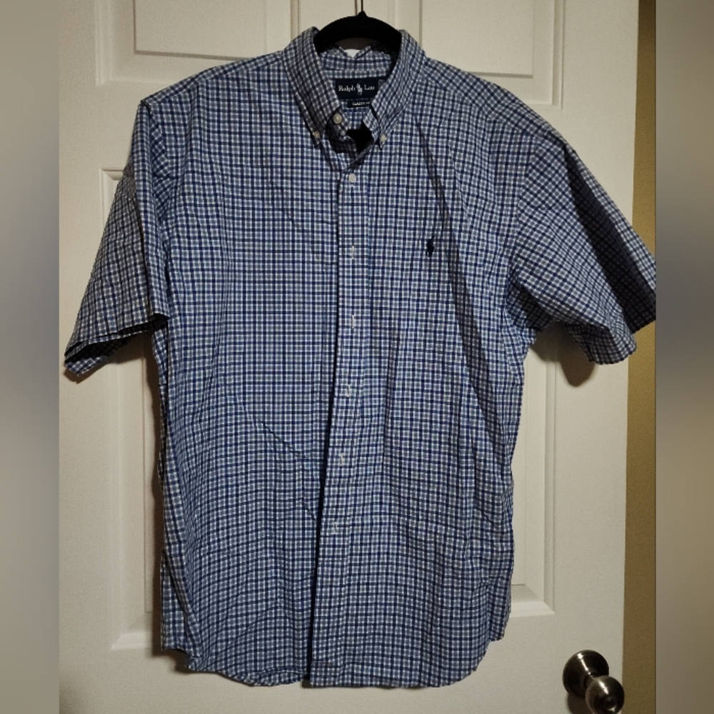 Ralph Lauren Navy and White Plaid Men's Shirt